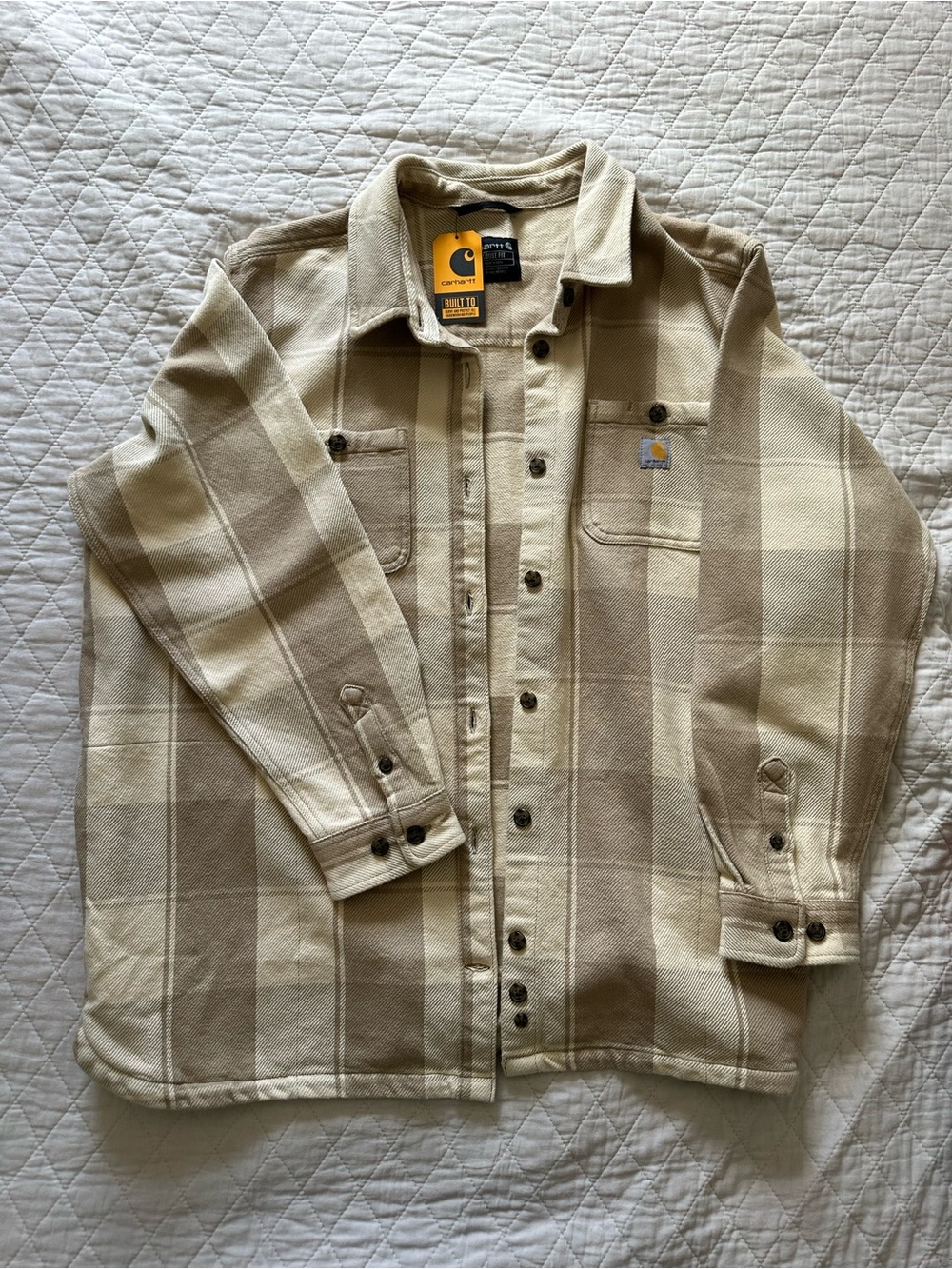Carhartt Loose Fit Plaid Shacket in Cream and Beige